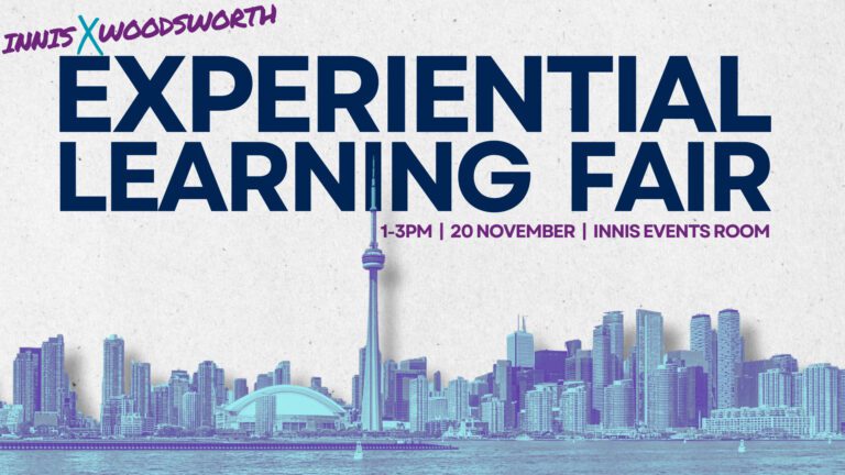 a graphical illustration of the Toronto skyline with the words "experiential learning fair" overlaid